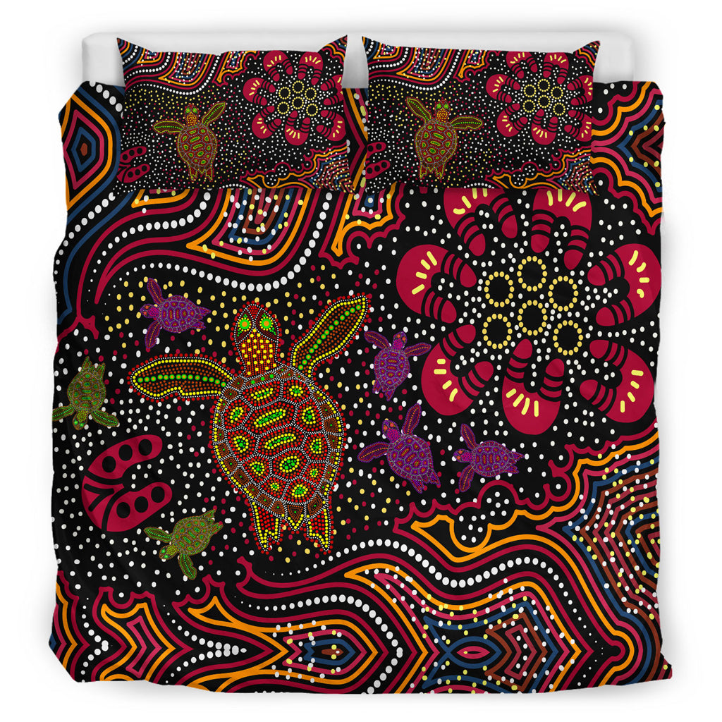 australia-indigenous-bedding-set-aboriginal-inspired-art-turtles-dreaming-story-background