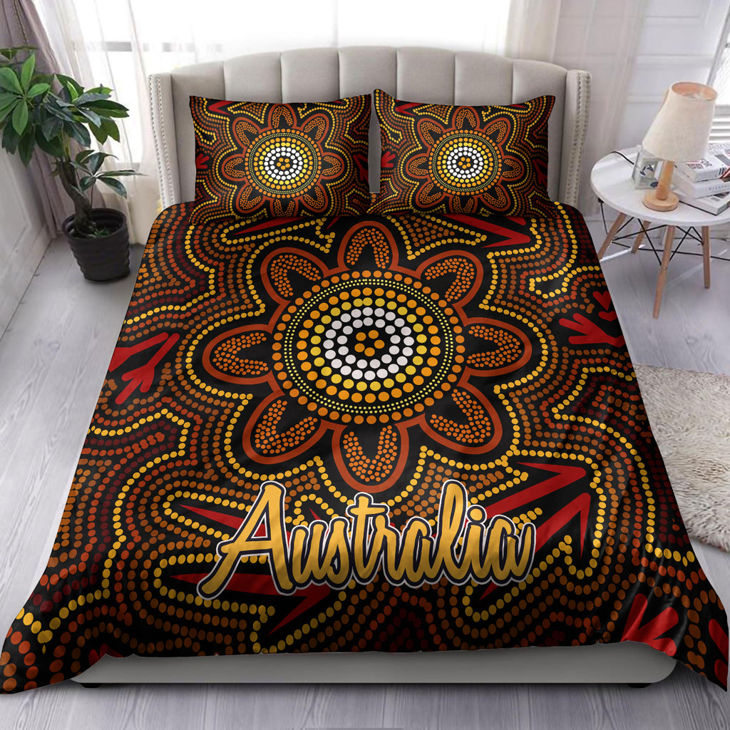 australia-indigenous-bedding-set-aboriginal-inspired-dot-art-background-with-kangaroo-footprints