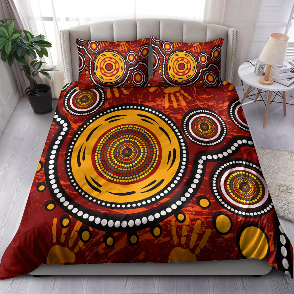 australia-indigenous-bedding-set-aboriginal-inspired-dot-art-conection-concept-with-handprints