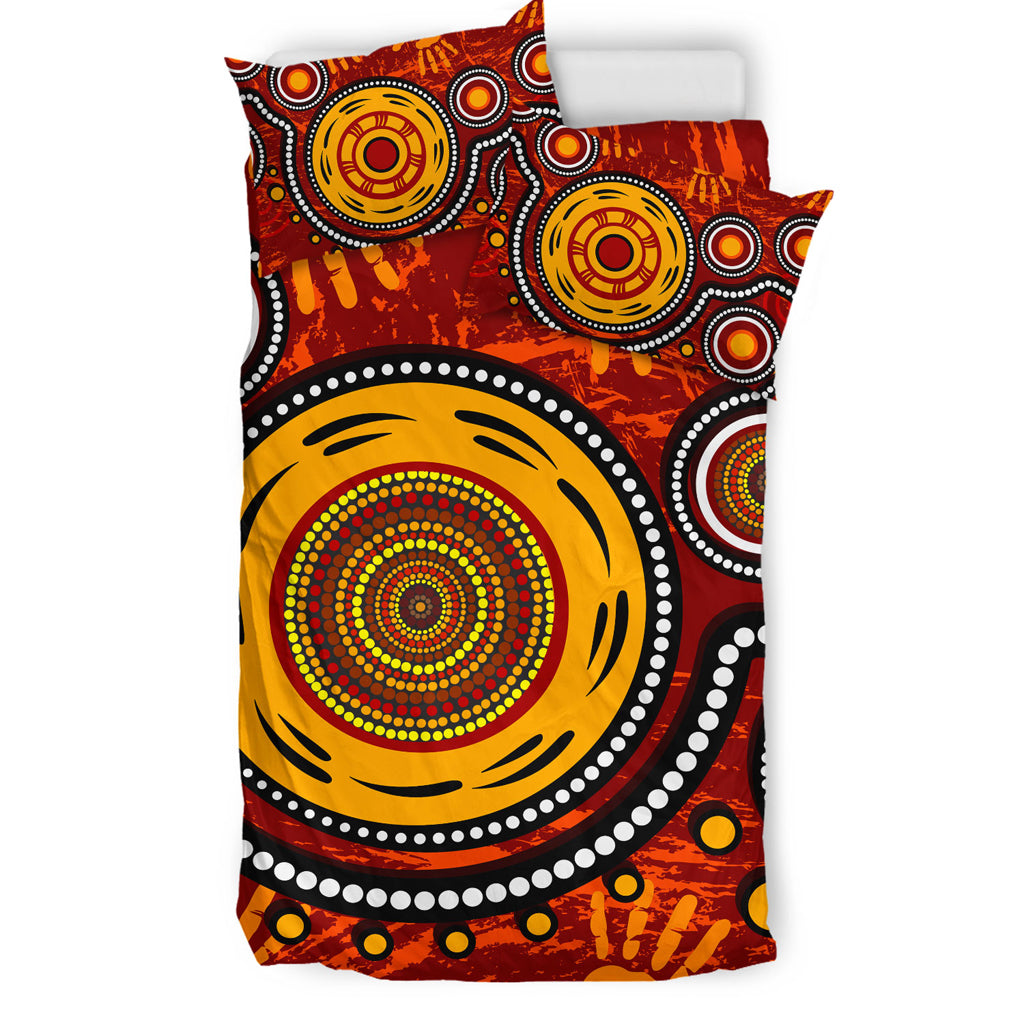 australia-indigenous-bedding-set-aboriginal-inspired-dot-art-conection-concept-with-handprints