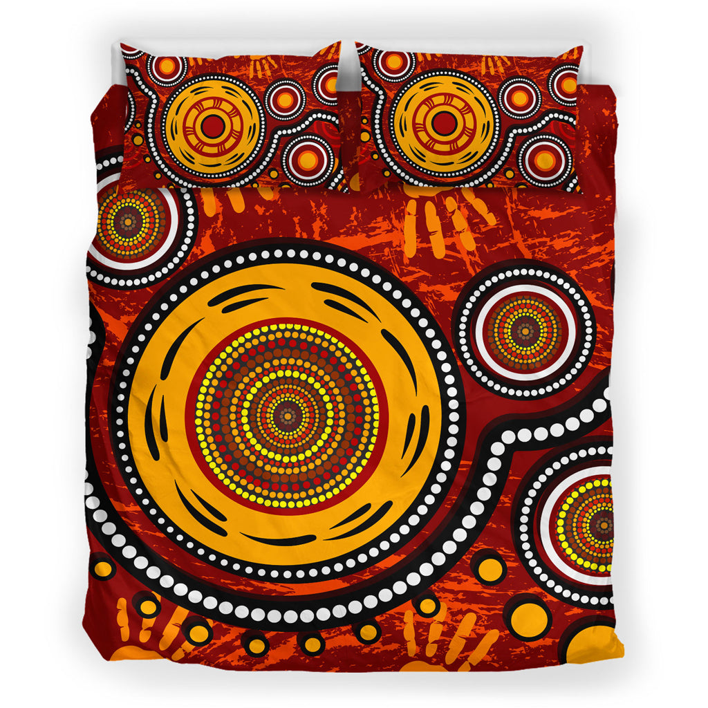 australia-indigenous-bedding-set-aboriginal-inspired-dot-art-conection-concept-with-handprints