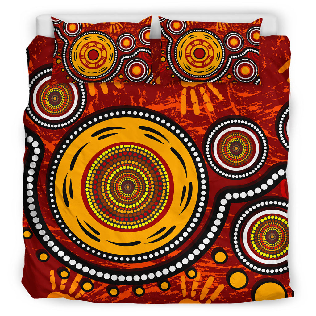 australia-indigenous-bedding-set-aboriginal-inspired-dot-art-conection-concept-with-handprints