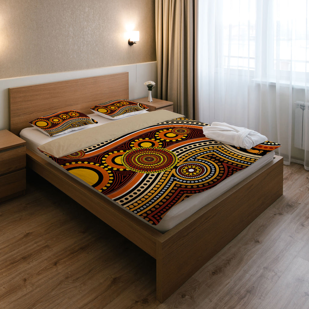 australia-indigenous-bedding-set-aboriginal-inspired-dot-art-connection-with-footprints