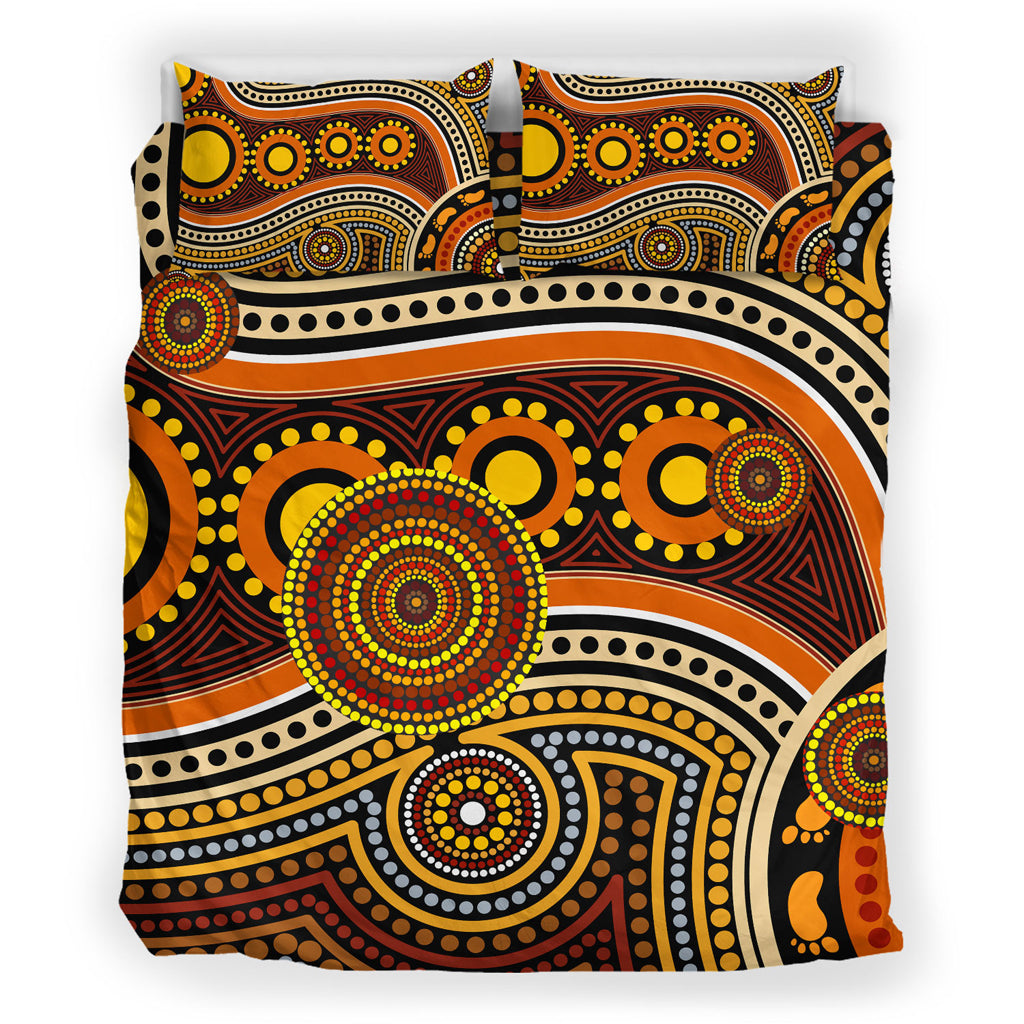 australia-indigenous-bedding-set-aboriginal-inspired-dot-art-connection-with-footprints