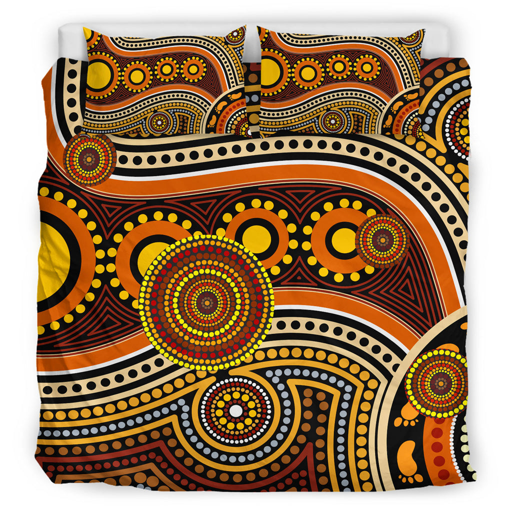 australia-indigenous-bedding-set-aboriginal-inspired-dot-art-connection-with-footprints