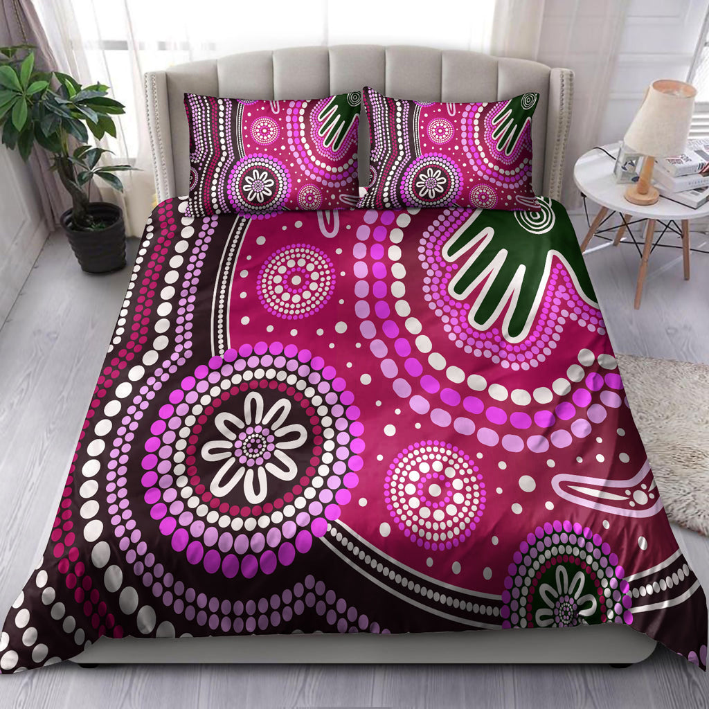 australia-indigenous-bedding-set-aboriginal-inspired-dot-art-handprint-background