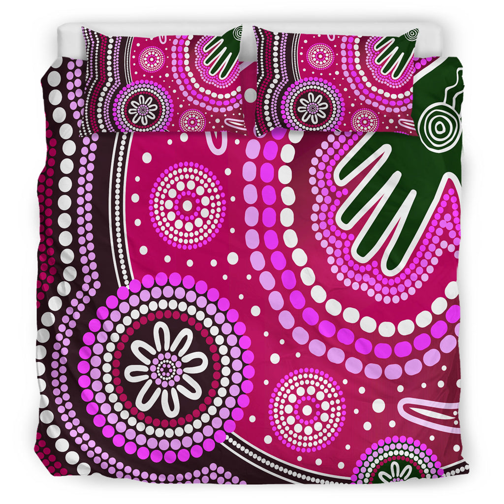 australia-indigenous-bedding-set-aboriginal-inspired-dot-art-handprint-background