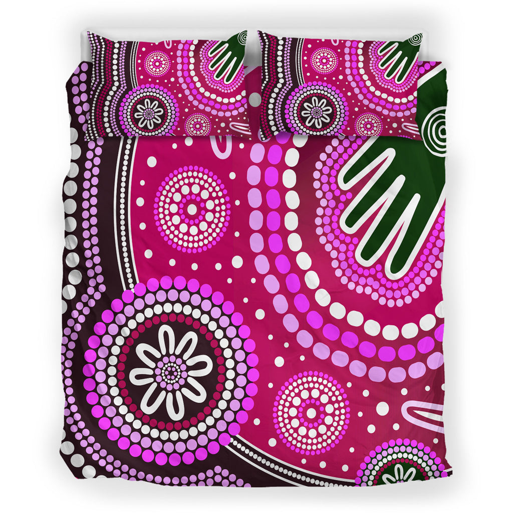 australia-indigenous-bedding-set-aboriginal-inspired-dot-art-handprint-background