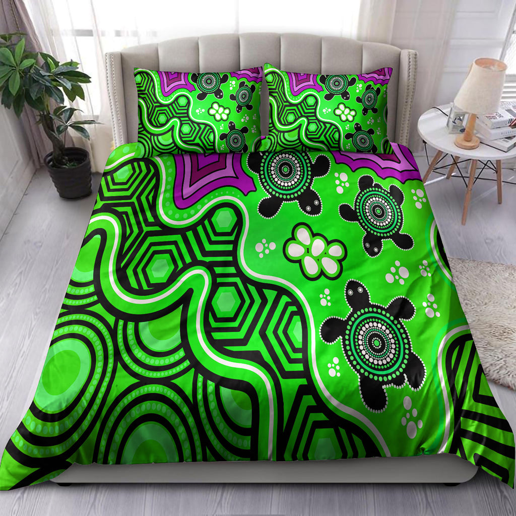 australia-indigenous-bedding-set-aboriginal-inspired-dot-art-painting-with-turtle