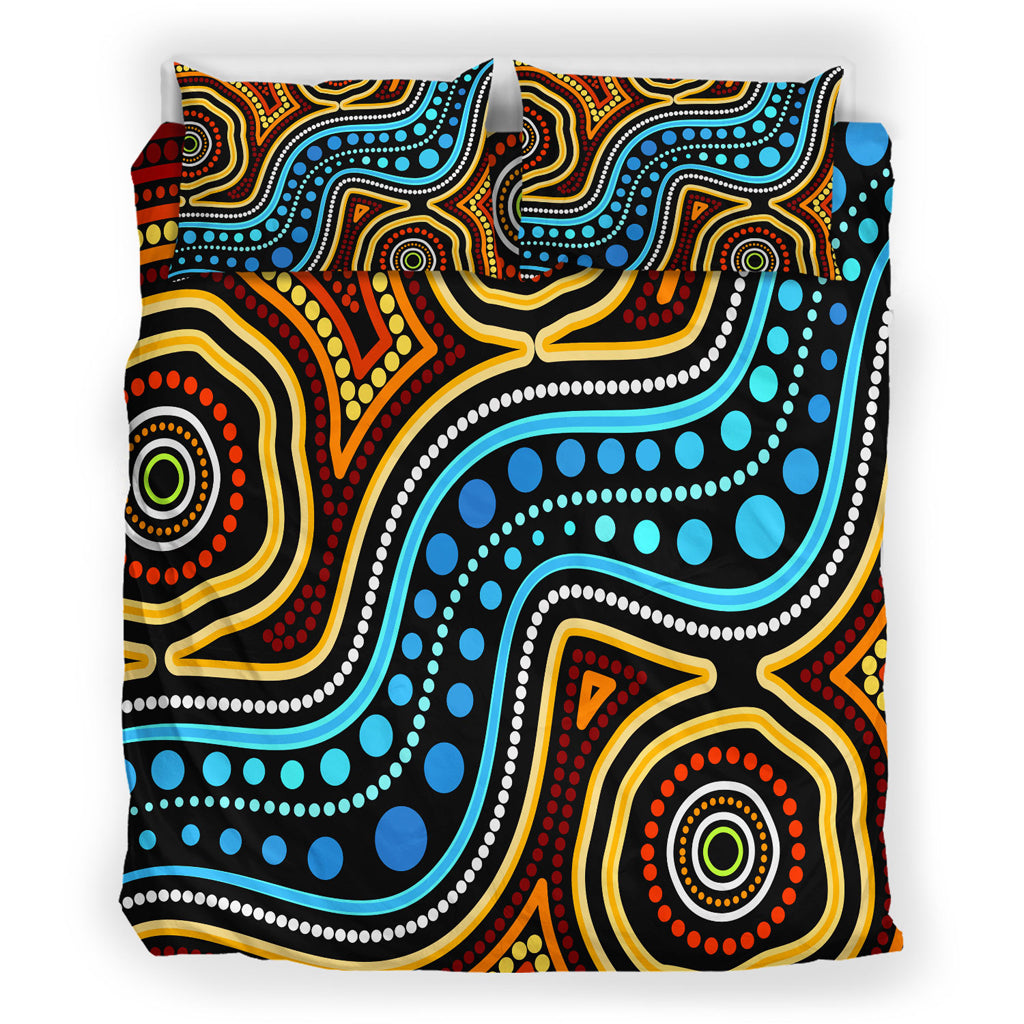 australia-indigenous-bedding-set-aboriginal-inspired-dot-art-river-connection-concept