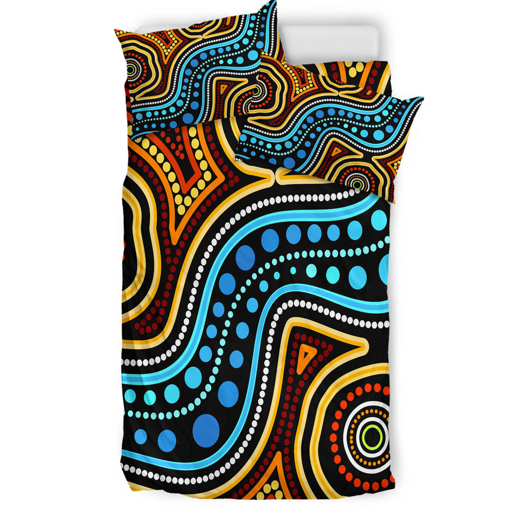 australia-indigenous-bedding-set-aboriginal-inspired-dot-art-river-connection-concept