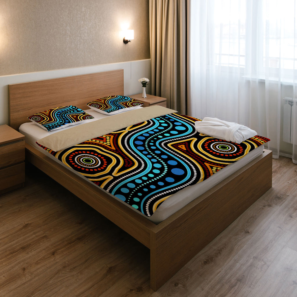 australia-indigenous-bedding-set-aboriginal-inspired-dot-art-river-connection-concept