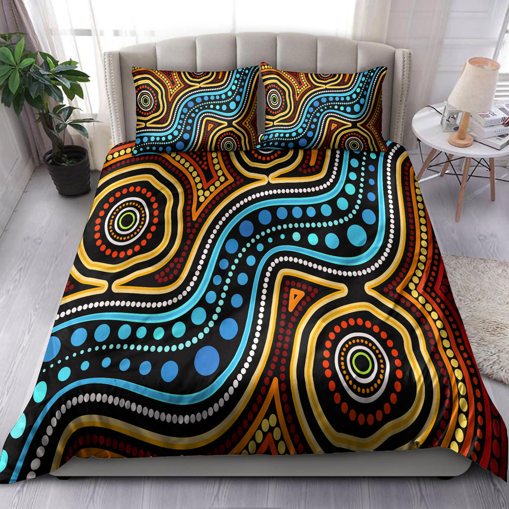 australia-indigenous-bedding-set-aboriginal-inspired-dot-art-river-connection-concept