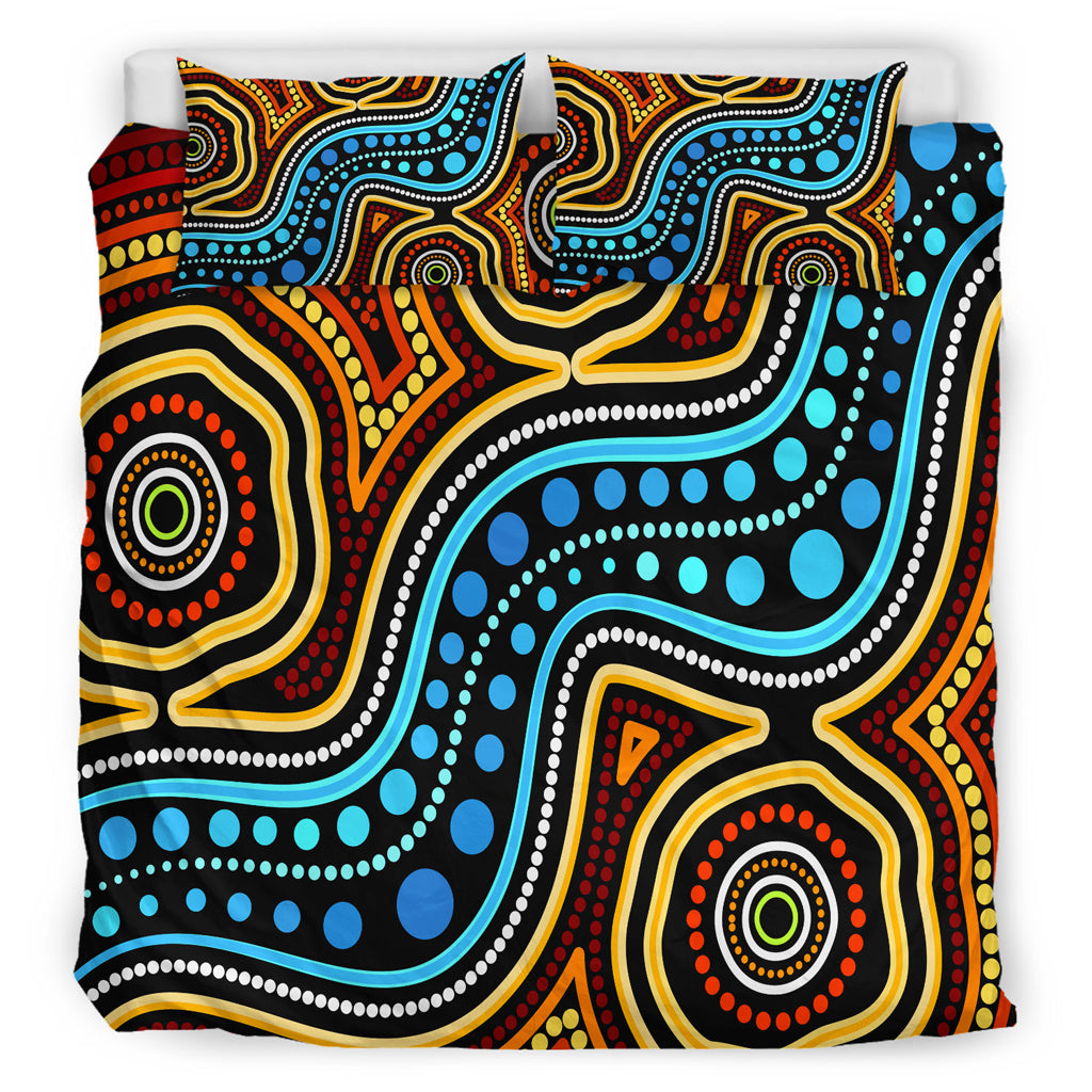 australia-indigenous-bedding-set-aboriginal-inspired-dot-art-river-connection-concept