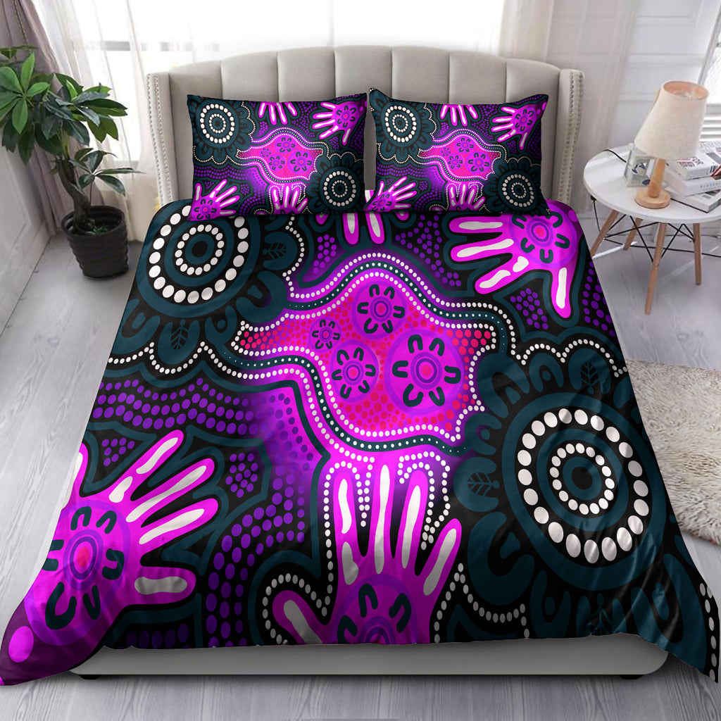 australia-indigenous-bedding-set-aboriginal-inspired-dot-artwork-with-hands