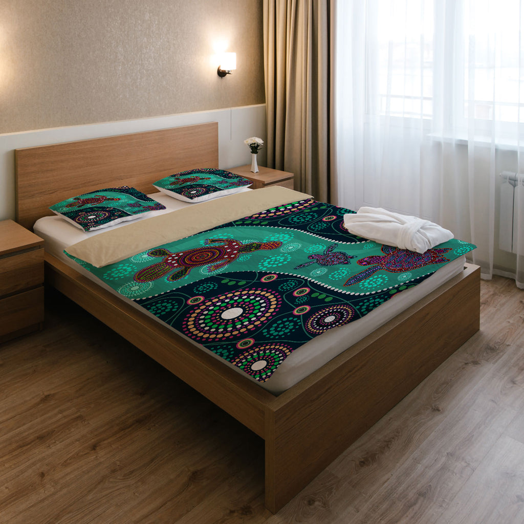 australia-indigenous-bedding-set-aboriginal-inspired-dreaming-turtles-and-plapytus-dot-art-painting