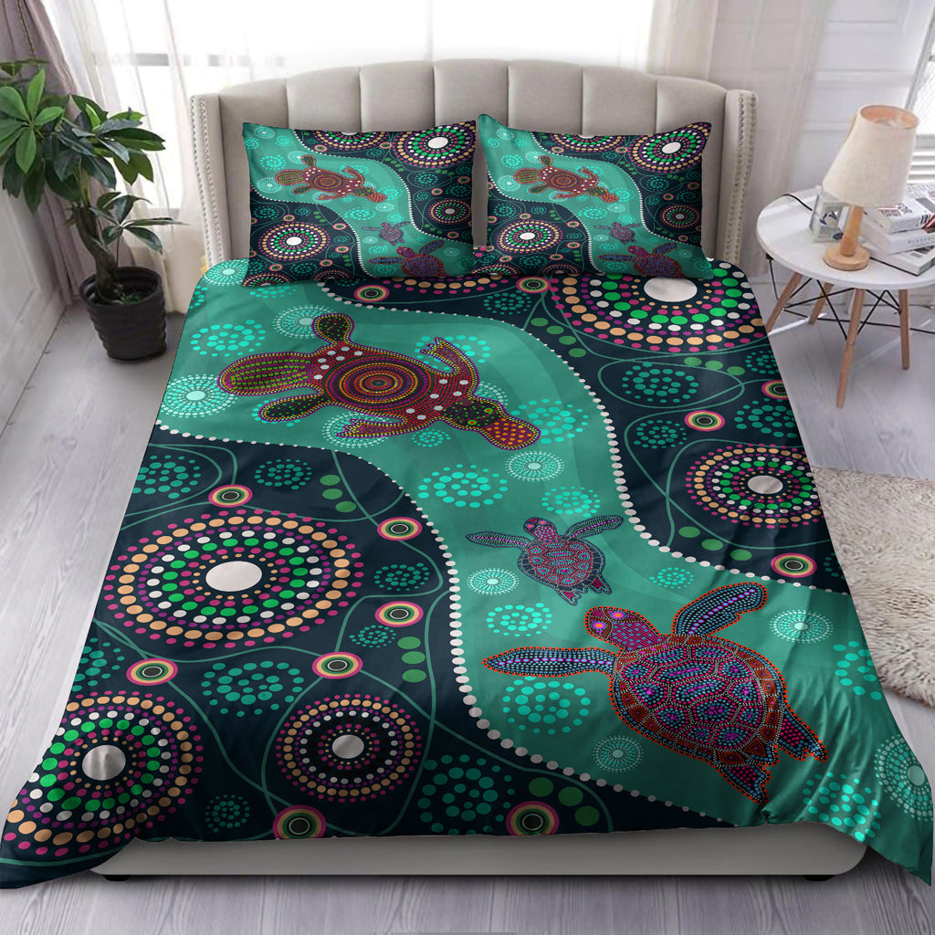 australia-indigenous-bedding-set-aboriginal-inspired-dreaming-turtles-and-plapytus-dot-art-painting