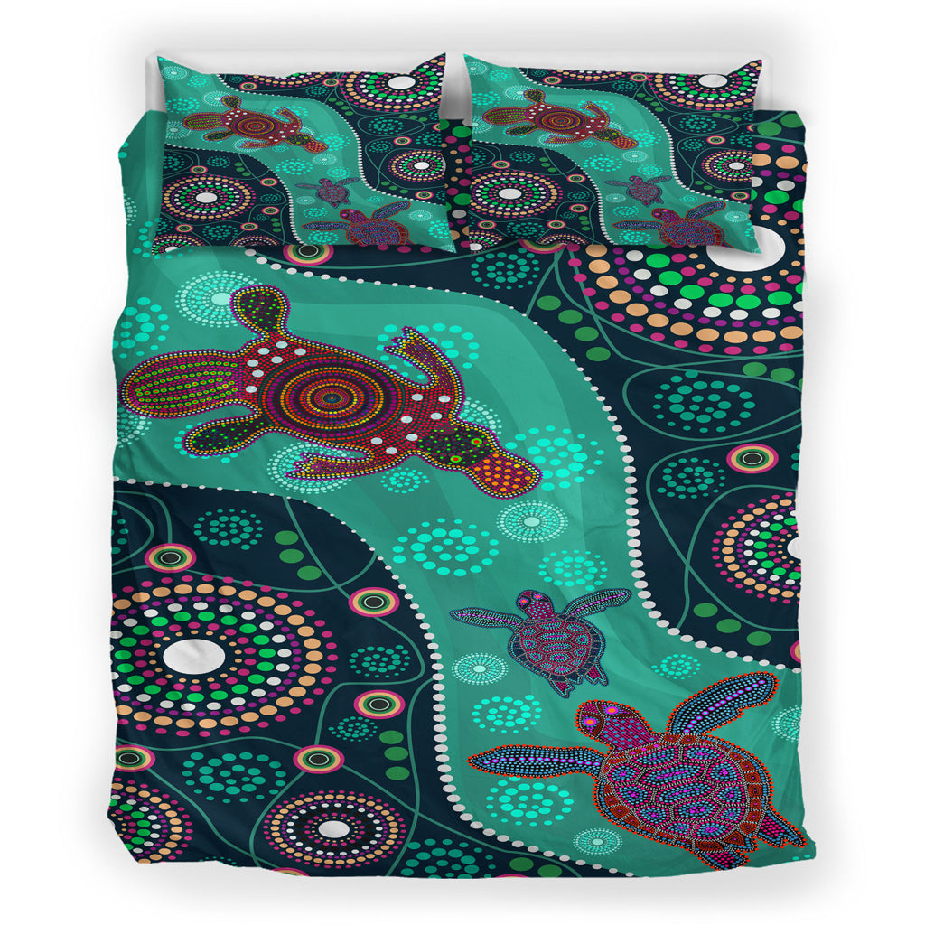 australia-indigenous-bedding-set-aboriginal-inspired-dreaming-turtles-and-plapytus-dot-art-painting