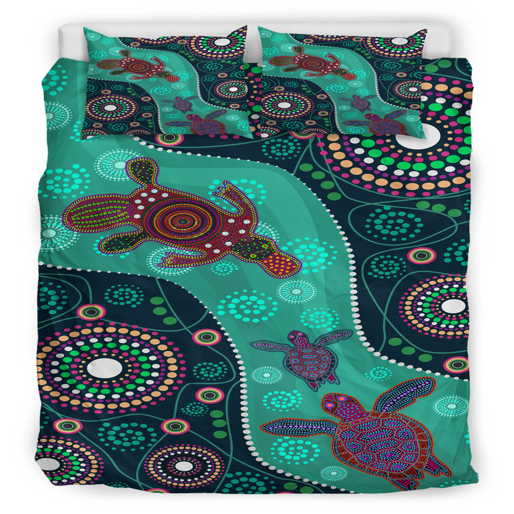 australia-indigenous-bedding-set-aboriginal-inspired-dreaming-turtles-and-plapytus-dot-art-painting