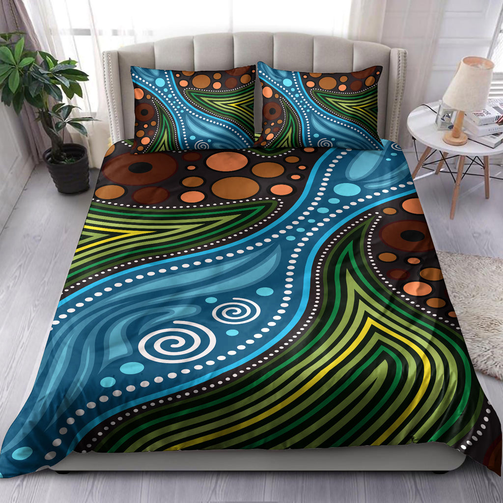 australia-indigenous-bedding-set-aboriginal-inspired-landscape-illustration-of-forest-river-and-land