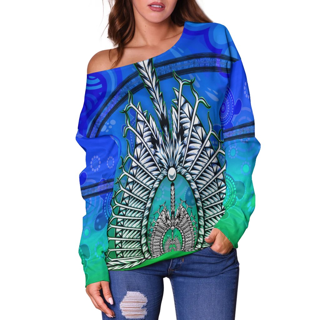 Women off Shoulder - Turtle Background With Dhari Mask - Vibe Hoodie