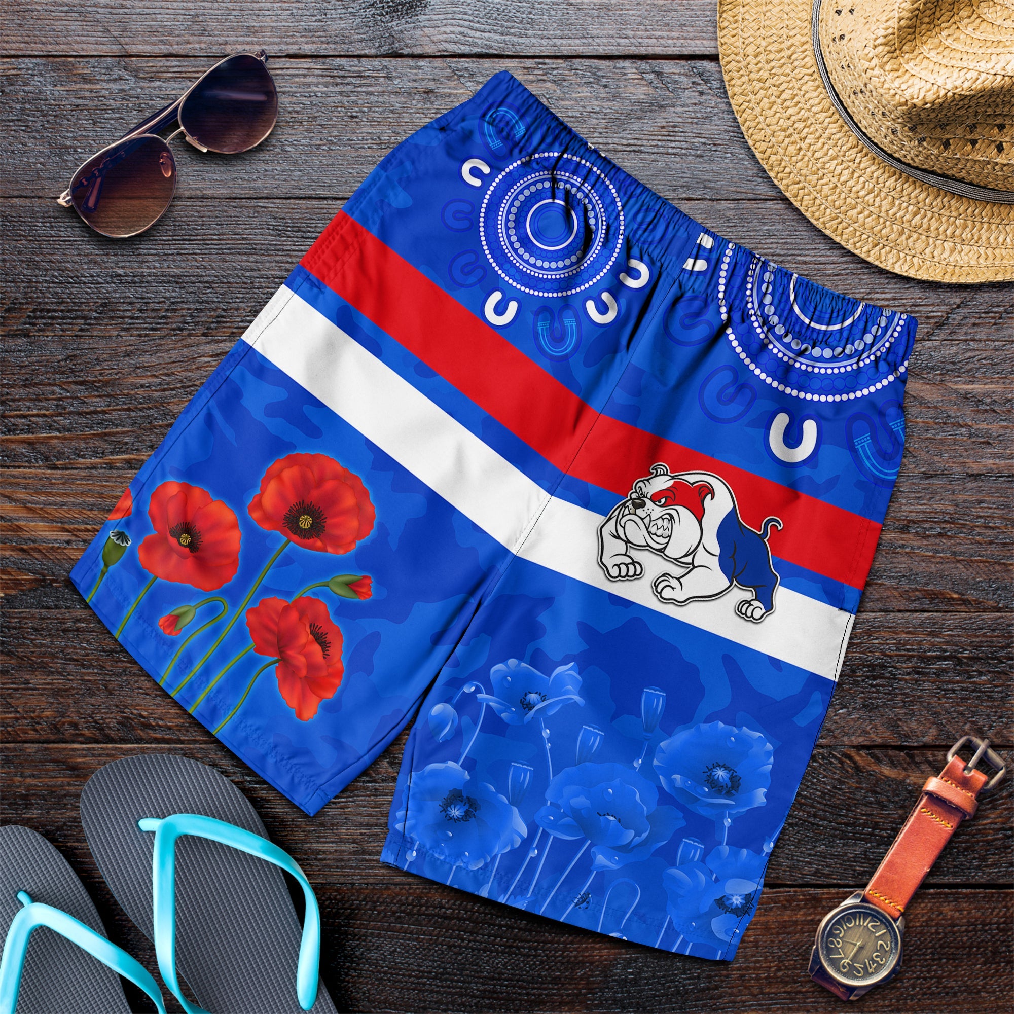 bulldogs-anzac-2022-men-shorts-western-dogs-aboriginal-poppy