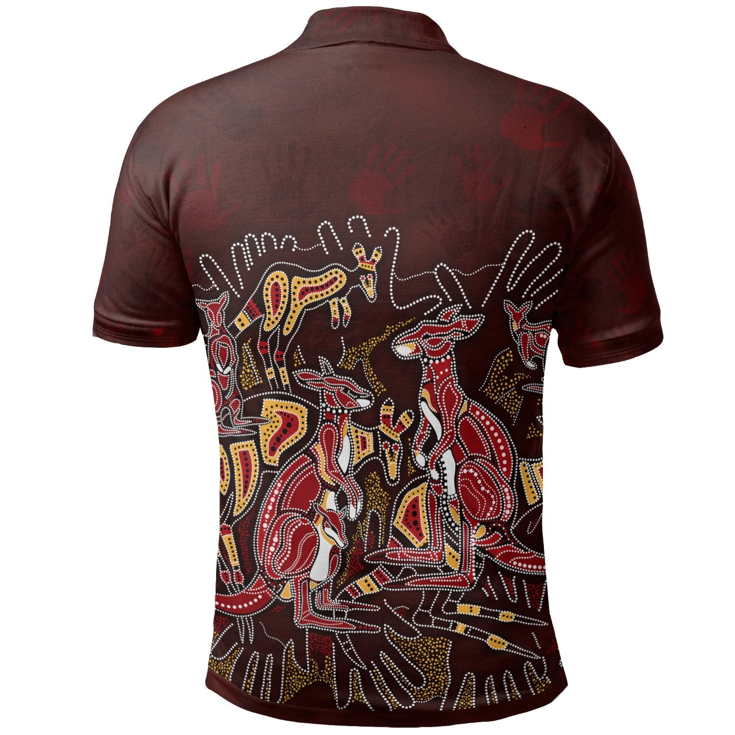 aboriginal-polo-shirts-kangaroo-family-with-hand-art