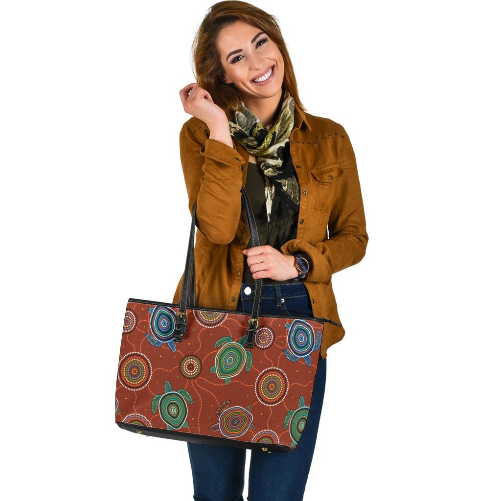 large-leather-tote-bag-aboriginal-turtle-tribal-pattern