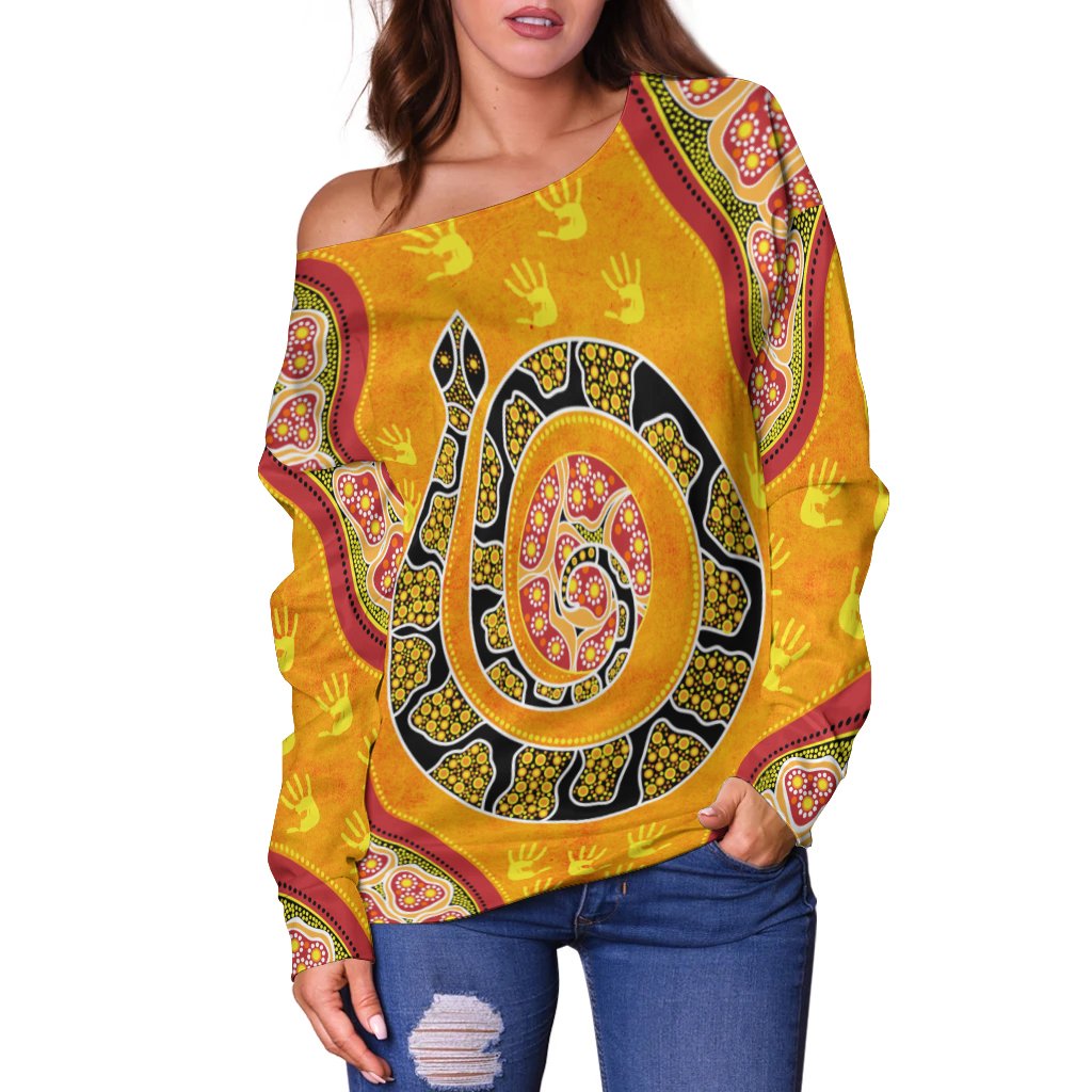 Women Off Shoulder - Aboriginal Unique Style Snake Orange Color 2021 - Vibe Hoodie