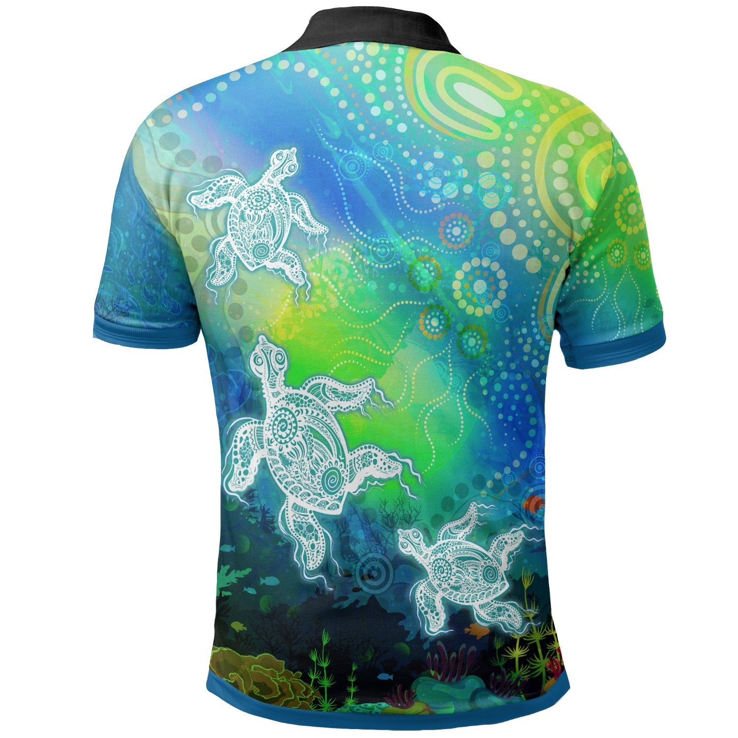 aboriginal-polo-shirt-indigenous-turtle-ocean-dot-painting-art