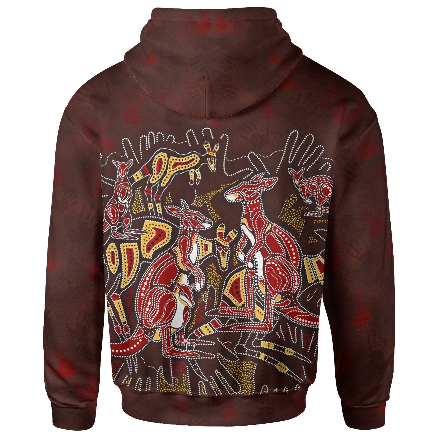 [Custom] Aboriginal Hoodie - Kangaroo family with Hand Art