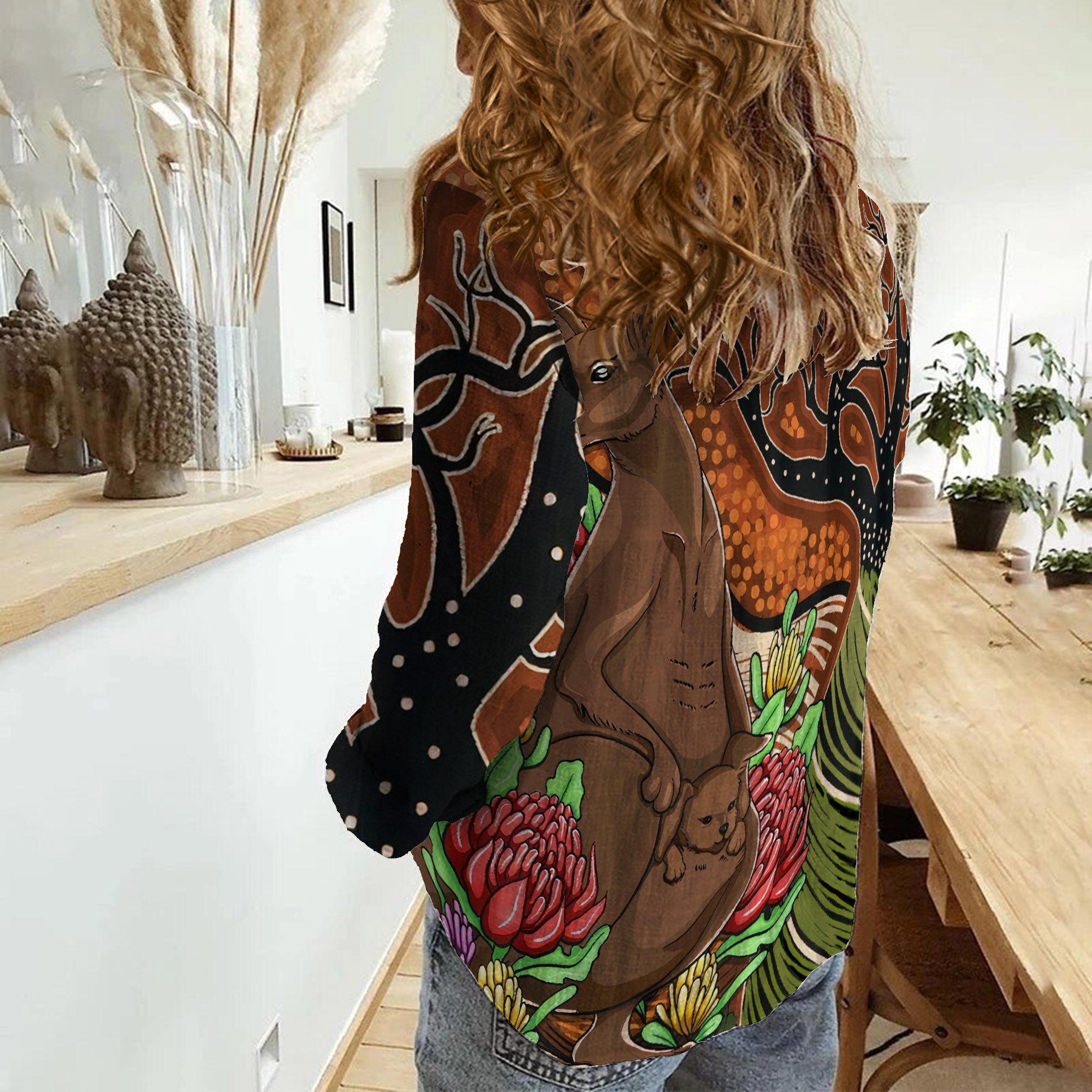 Aussie Aboriginal Kangaroo With Indigenous Tree Women Casual Shirt - LT12