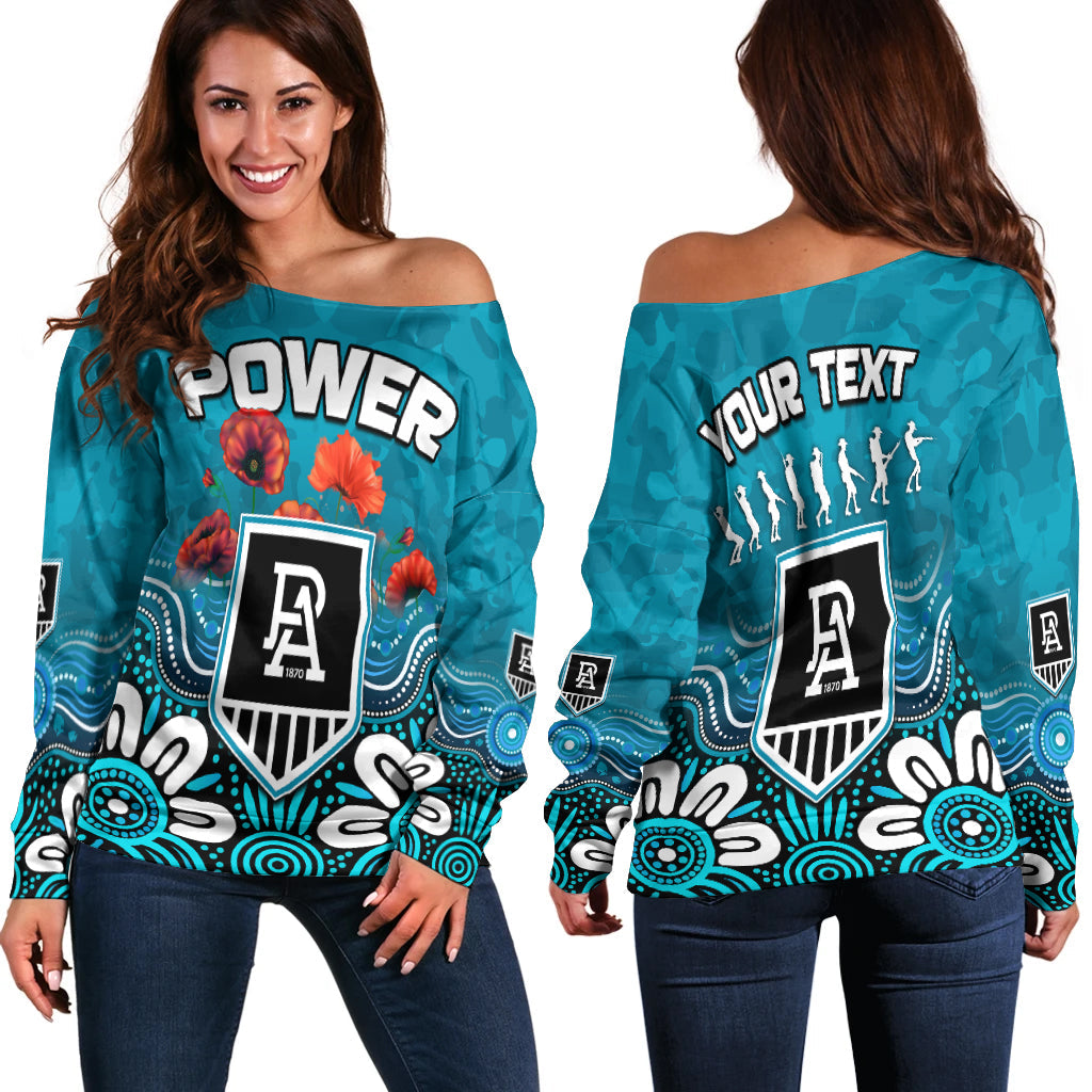 (Custom Personalised) Power Anzac 2022 Women Off Shoulder Sweater Port Adelaide Aboriginal Remember Them LT13