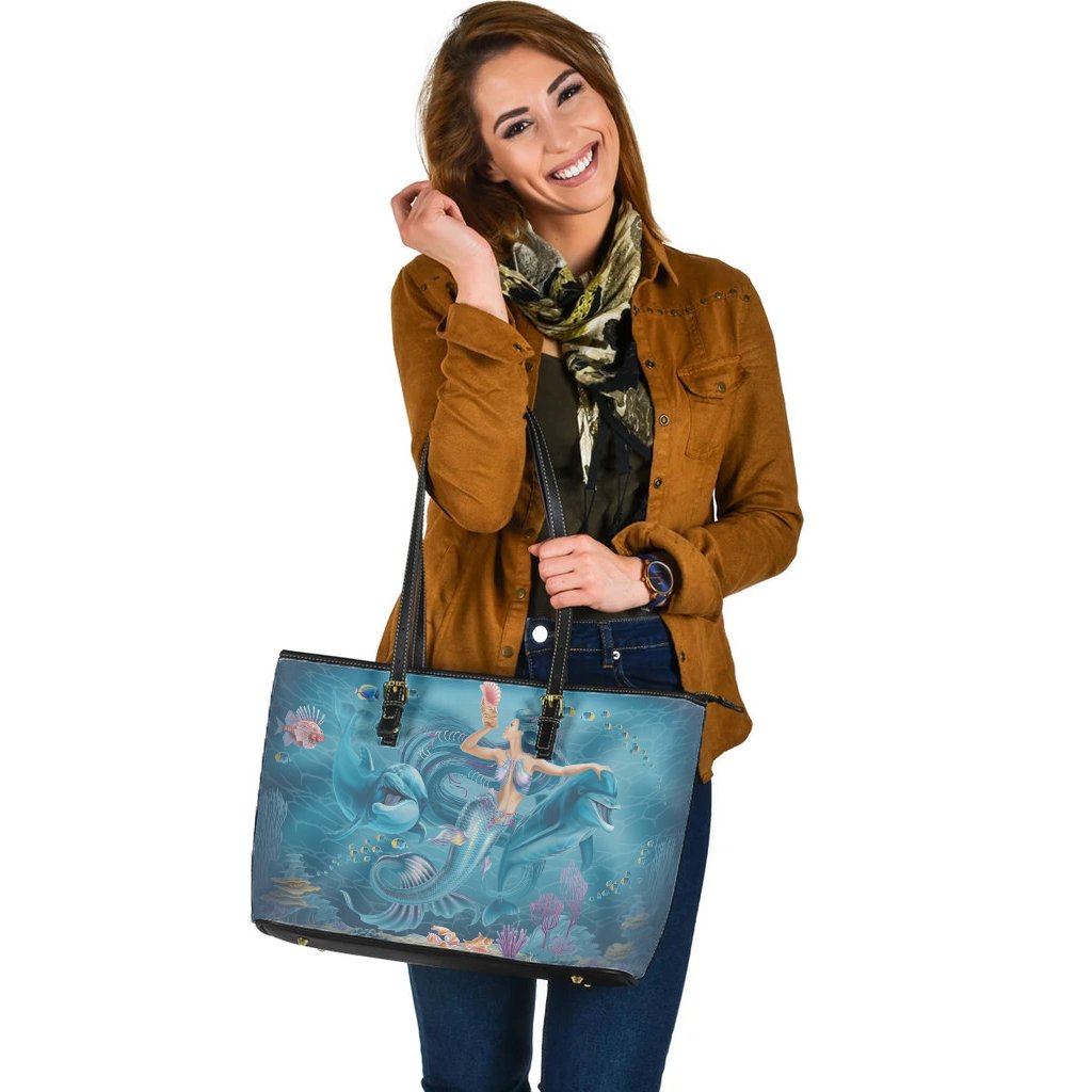 leather-tote-bag-australia-beautiful-mermaid-with-dolphin