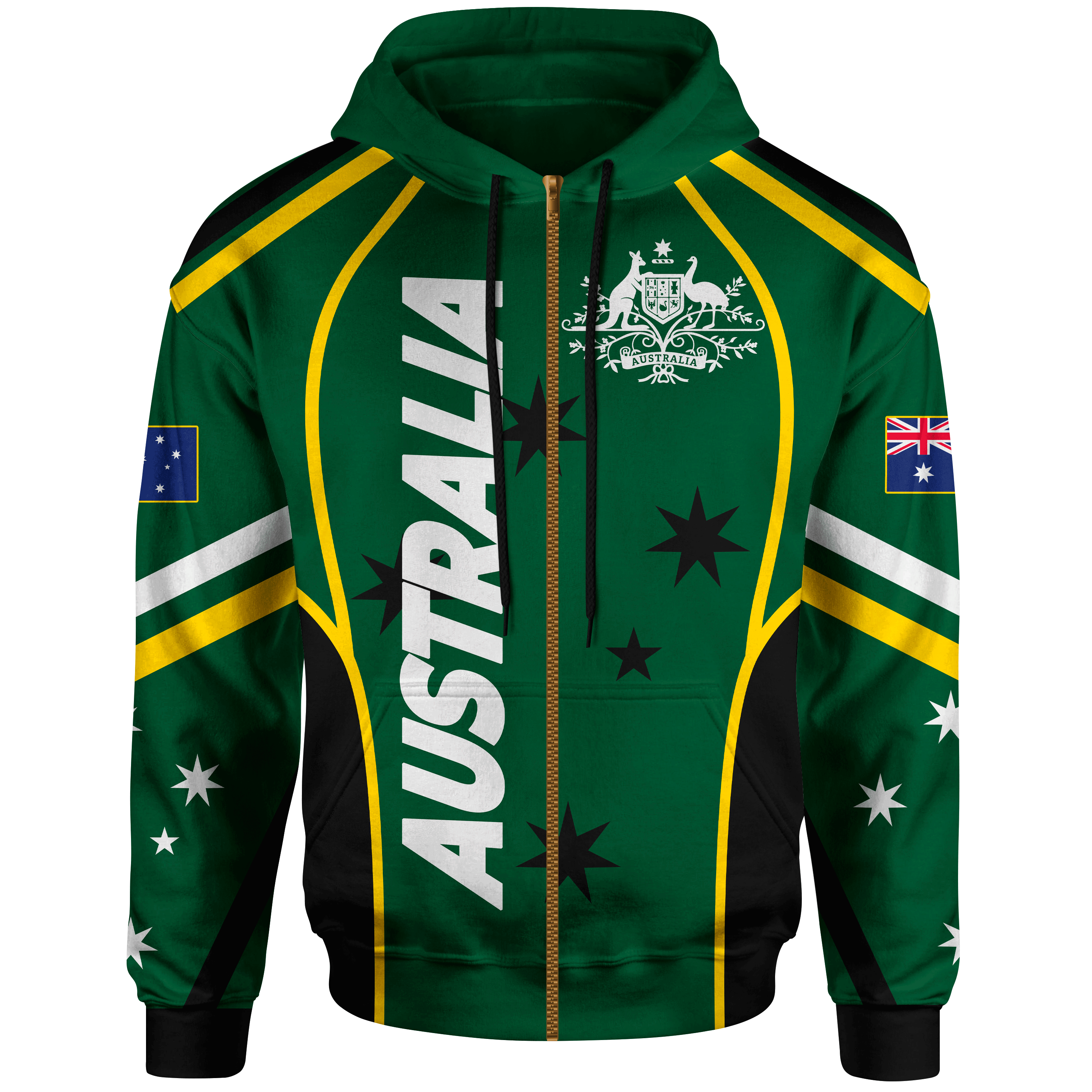 Zip-up Hoodie - Australian Coat Of Arms (Green) Hoodie - Unisex