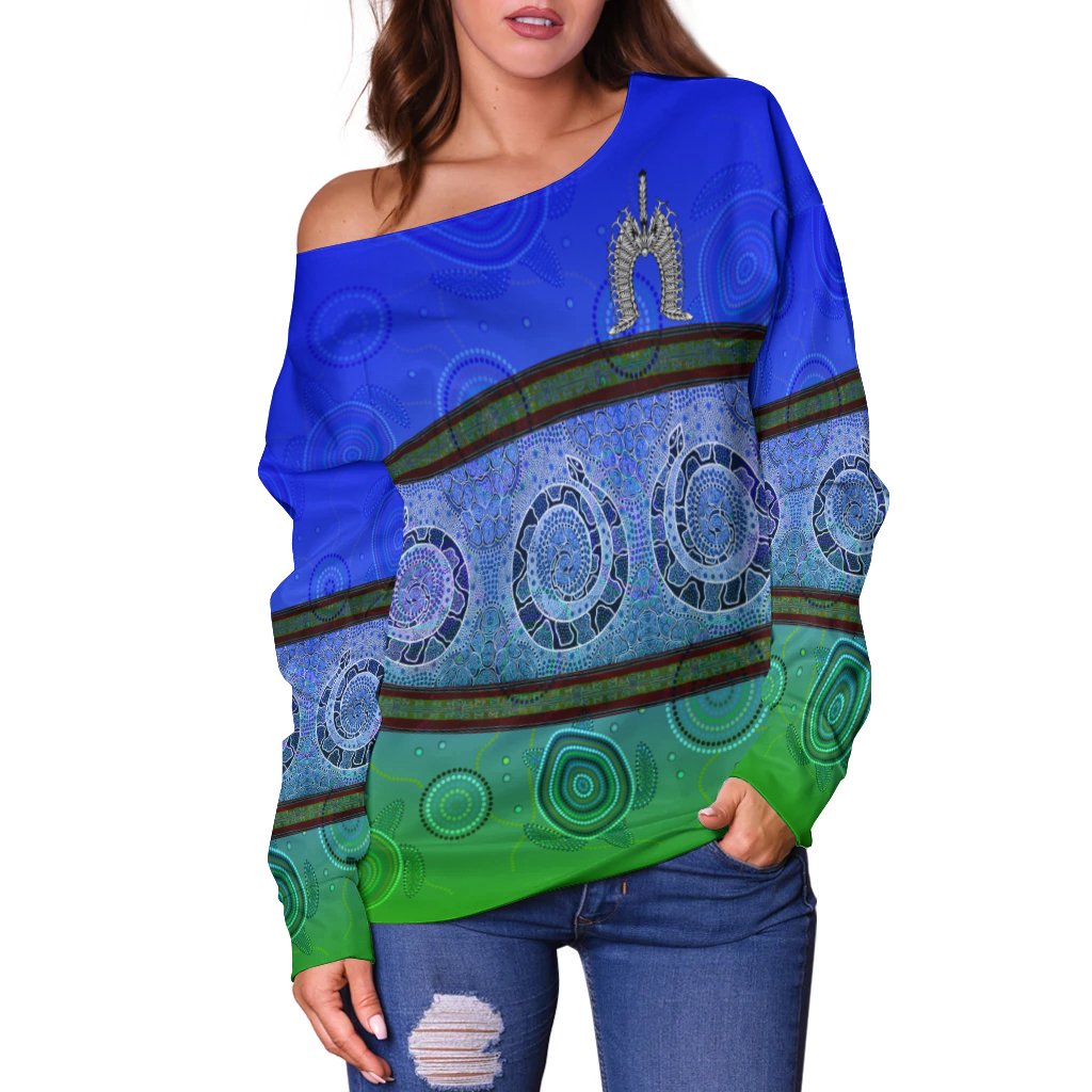 Women Off Shoulder - Turtle With Dhari Mask Snake Patterns- - Vibe Hoodie