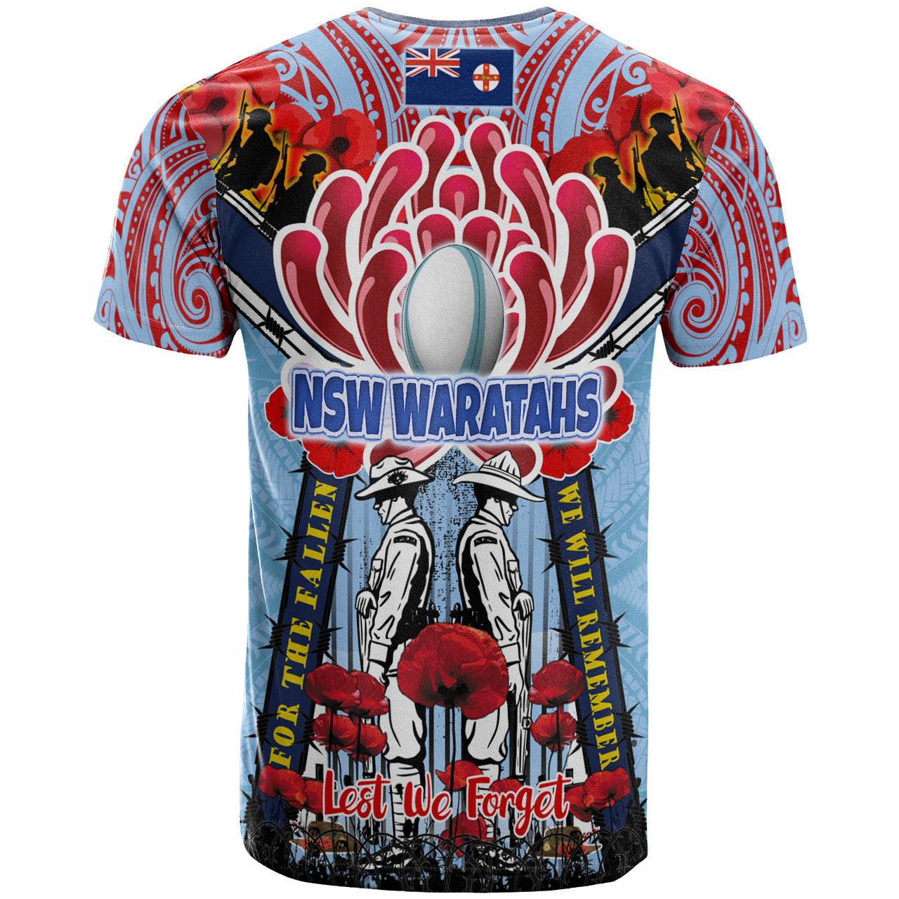 waratahs-rugby-custom-anzac-day-t-shirt-remembrance-nsw-waratahs-with-indigenous-patterns-and-poppy-flower