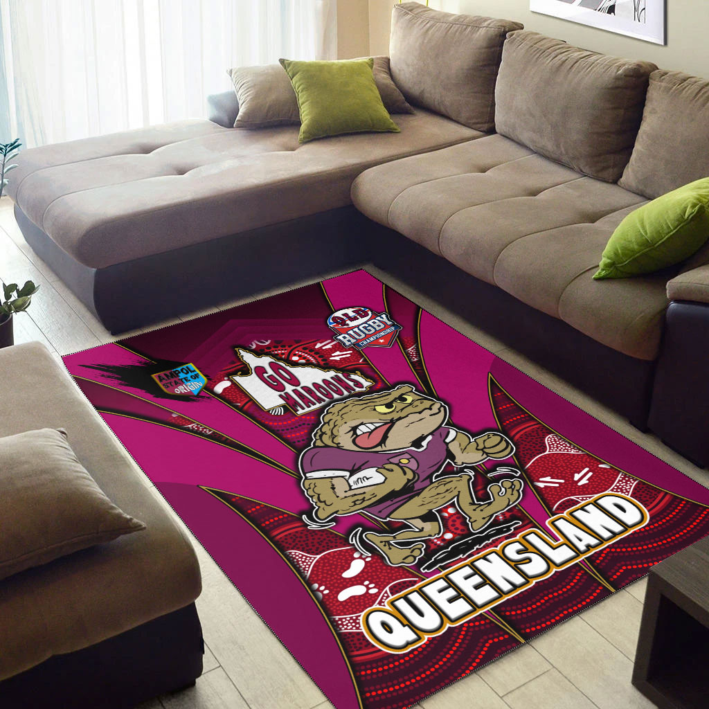 queensland-rugby-league-team-area-rug-queensland-maroons-mascot-with-aboriginal-art-state-of-origin-area-rug