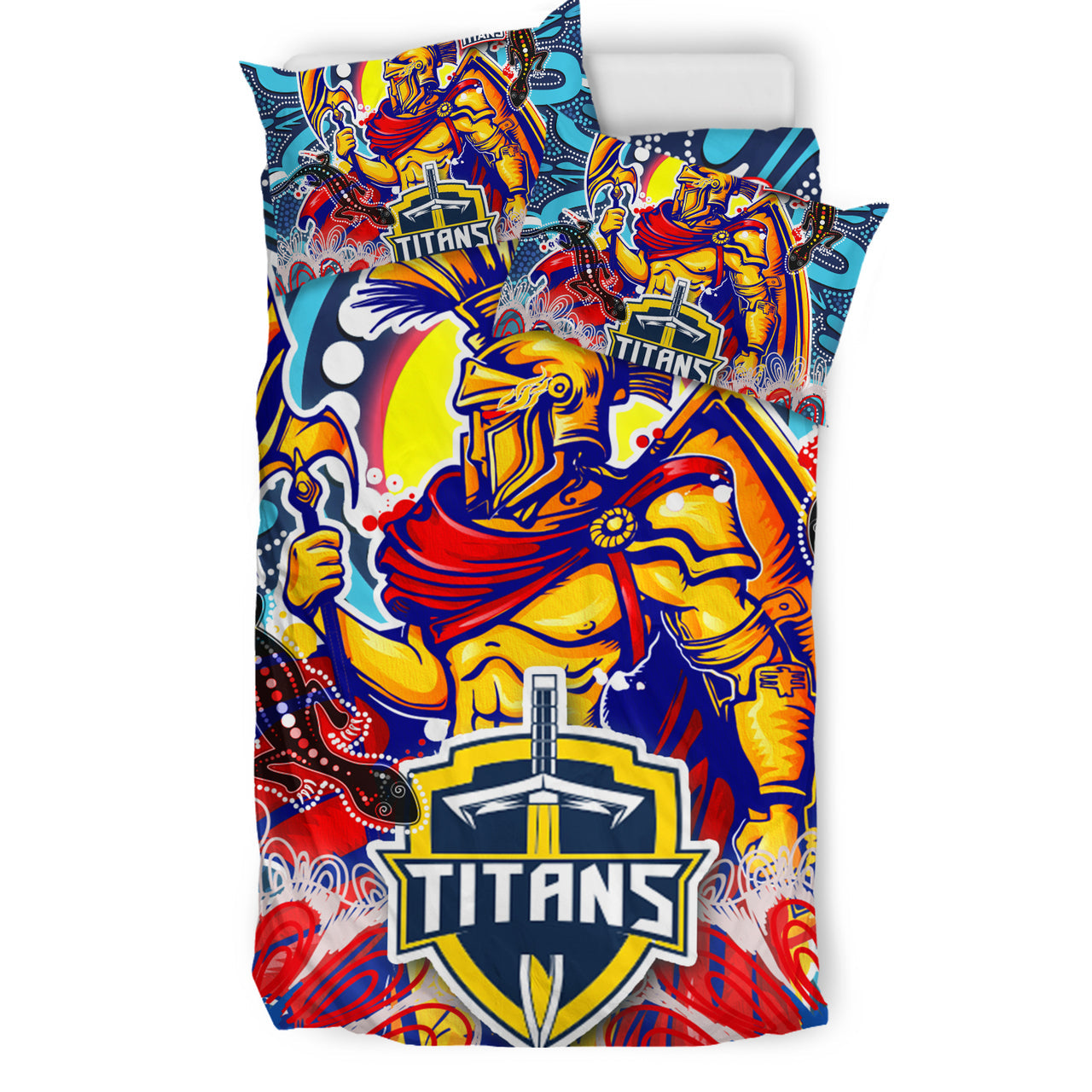 titans-aboriginal-custom-rugby-bedding-set-the-indigenous-titans-warriors-with-aboriginal-lizard-and-sun