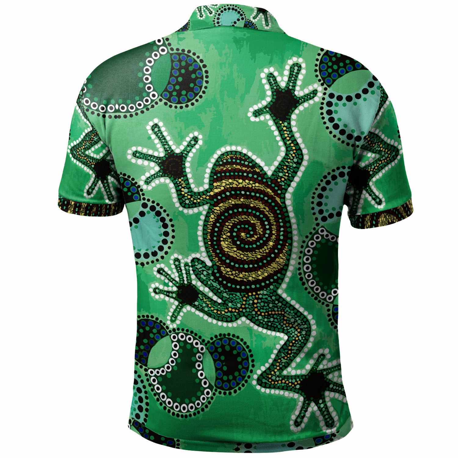 australia-aboriginal-inspired-custom-polo-shirt-indigenous-green-frog-watercolor-dot-art-painting