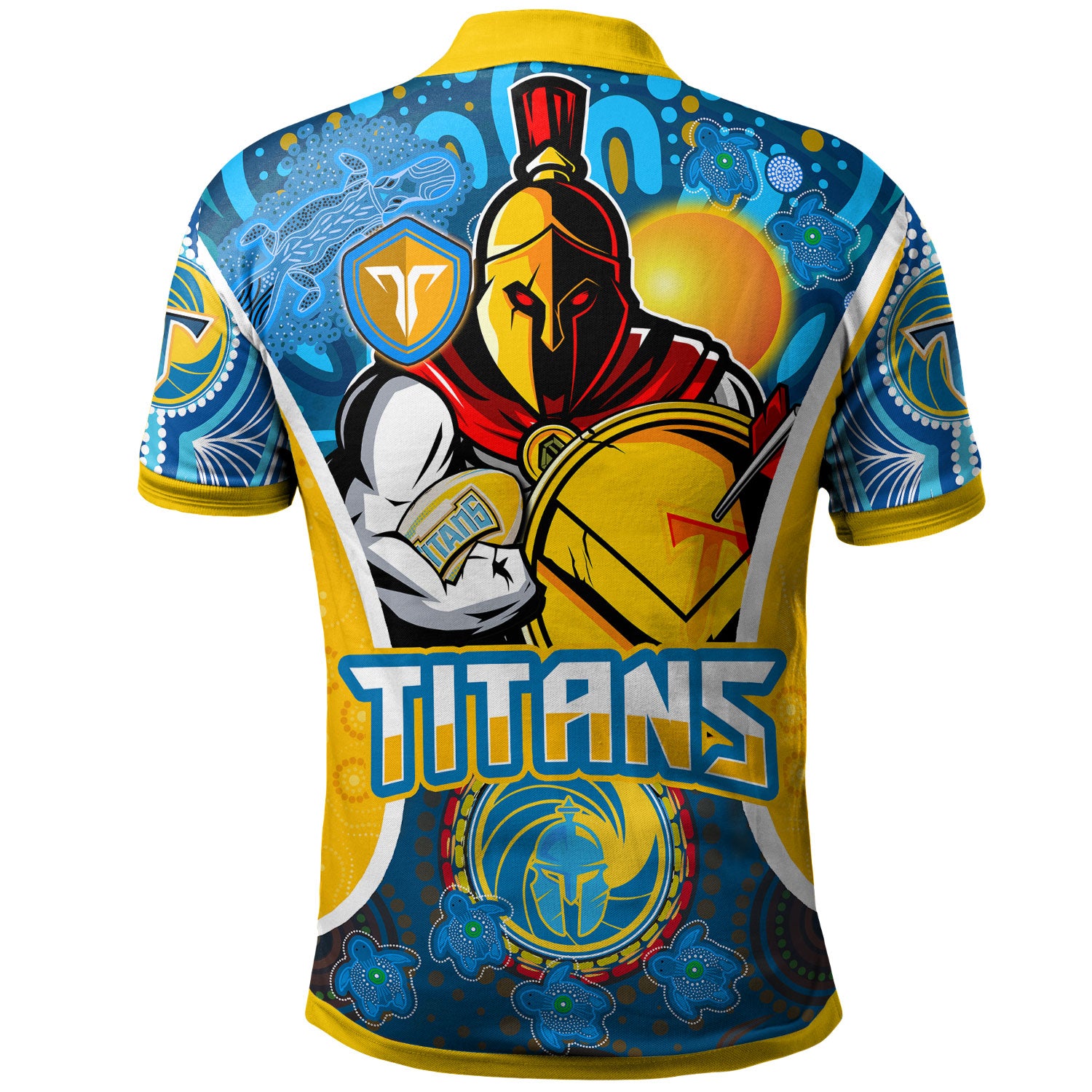 titans-rugby-polo-shirt-custom-gold-coast-titans-mascot-with-aboriginal-art-personalised-player-and-number-polo-shirt