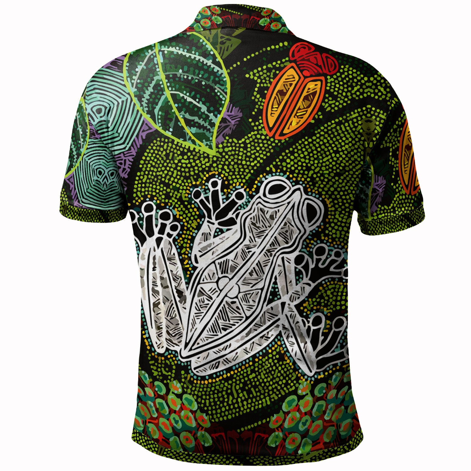 australia-aboriginal-inspired-custom-polo-shirt-indigenous-watercolor-dot-art-frog