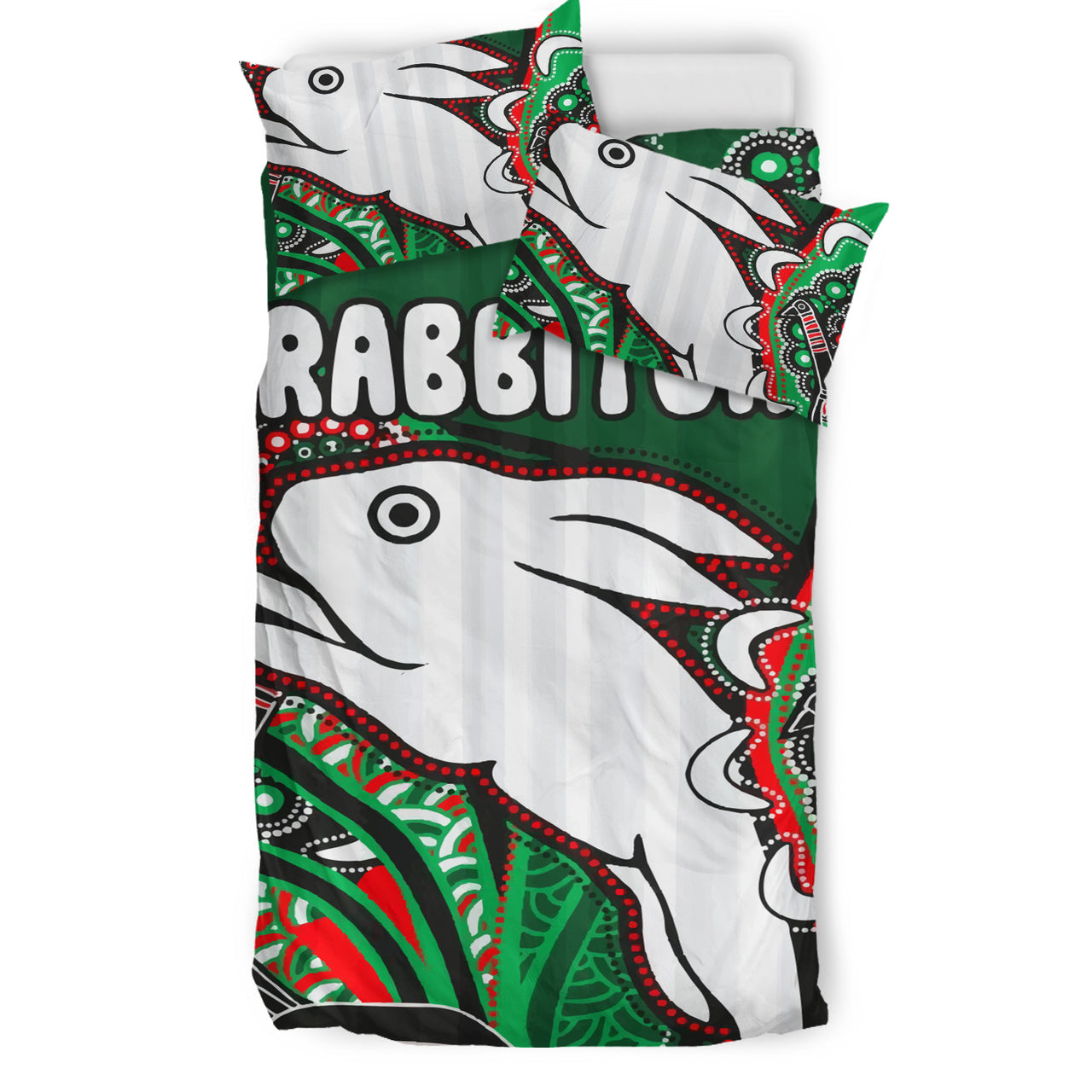 south-sydney-rabbitohs-rugby-custom-bedding-set-indigenous-dreaming-rabbitohs