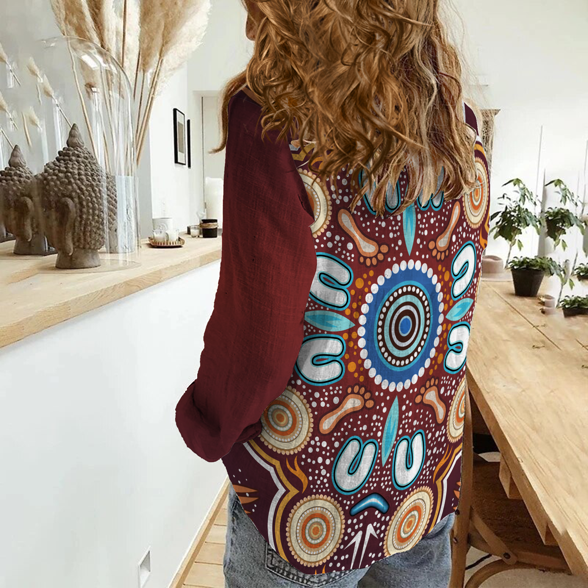 Aboriginal Indigenous Circle Dot Painting Ver02 Women Casual Shirt - LT12