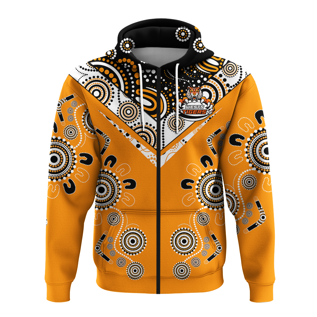 Wests Tiger Rugby Aboriginal Pattern Hoodie - LT2