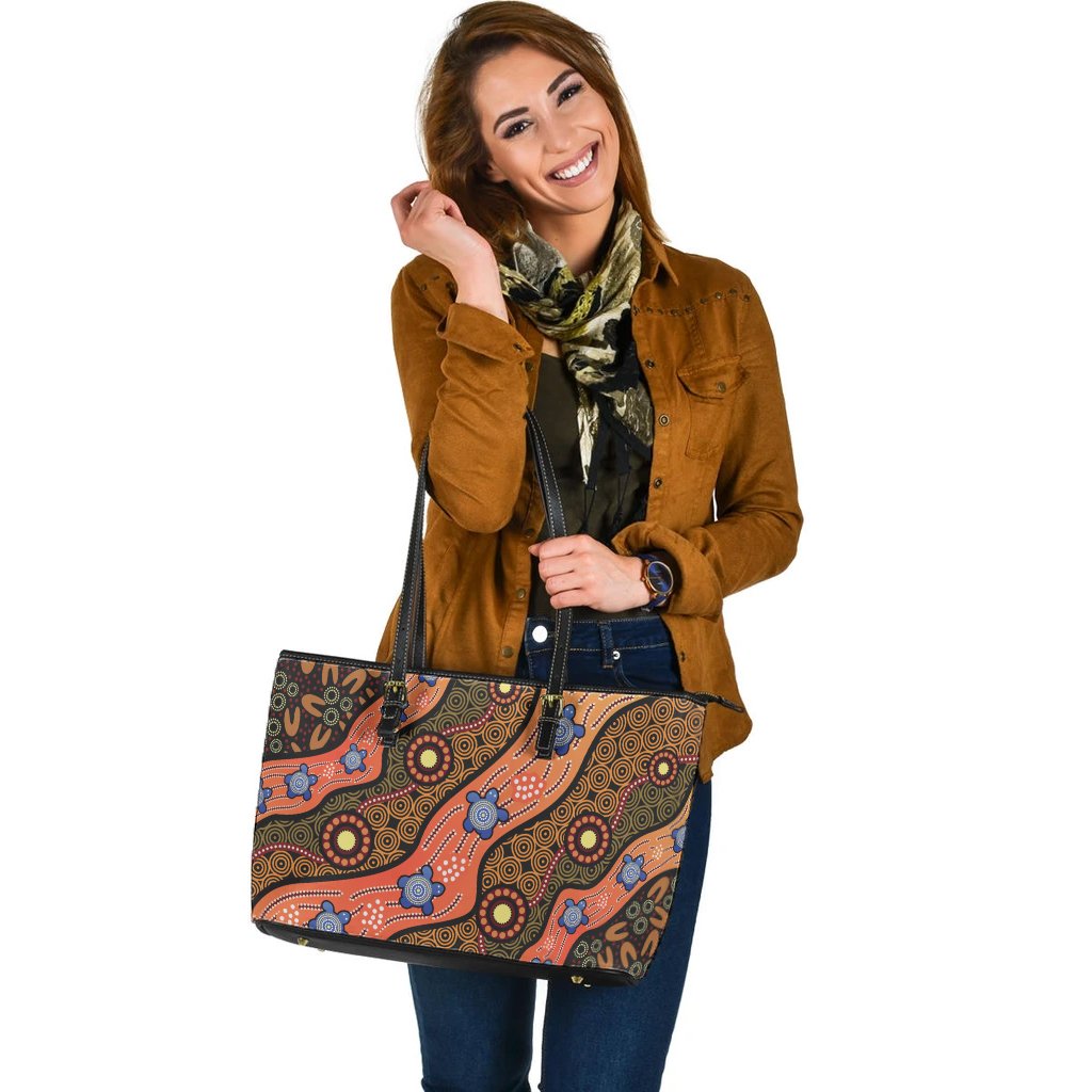 leather-tote-bag-aboriginal-dot-unique-style-turtle