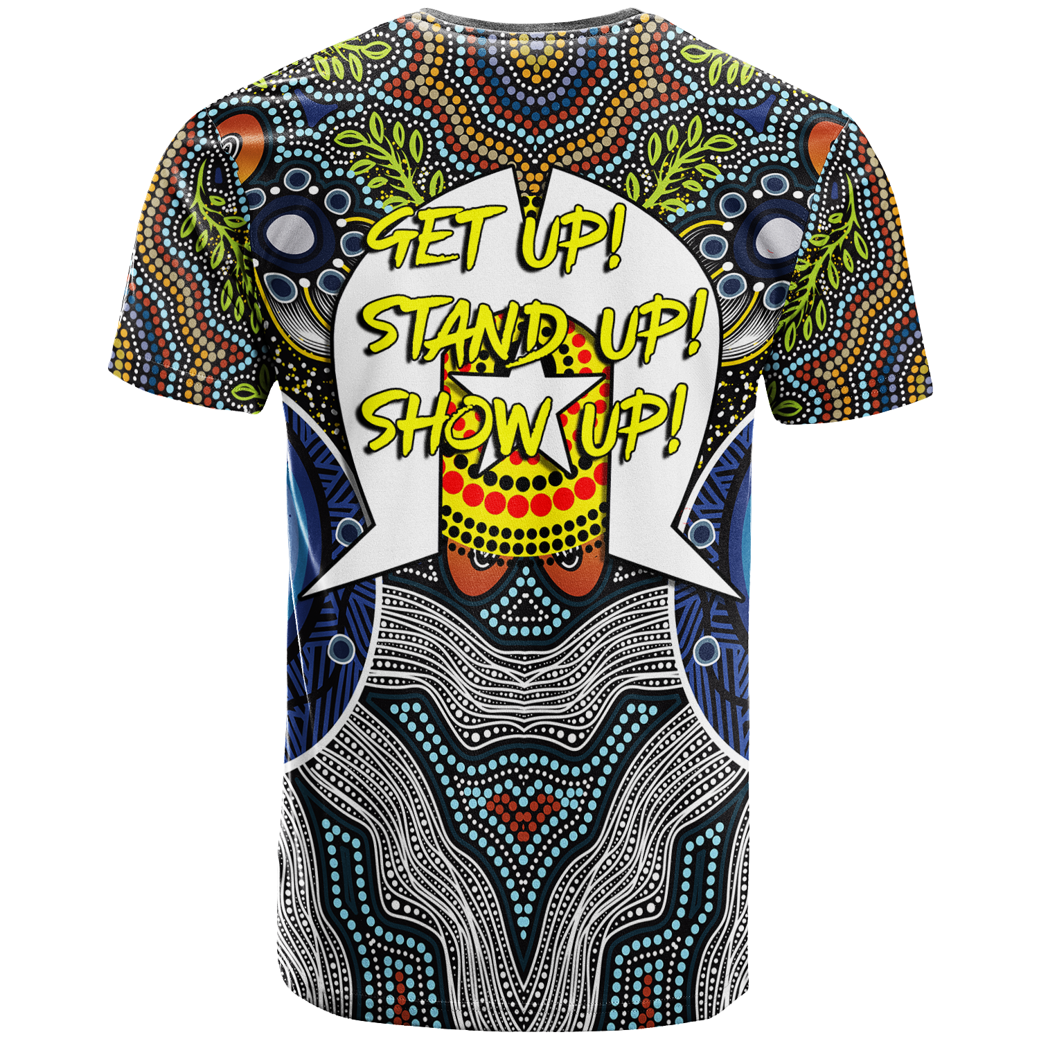 naidoc-week-2022-get-up-stand-up-show-up-aboriginal-dot-art-t-shirt