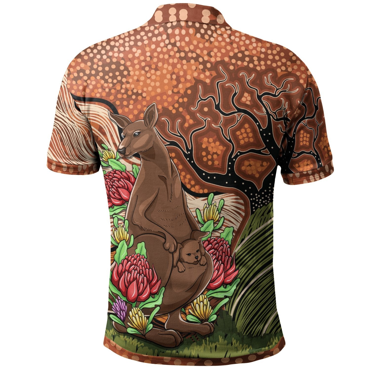 aboriginal-polo-shirts-kangaroo-with-indigenous-tree