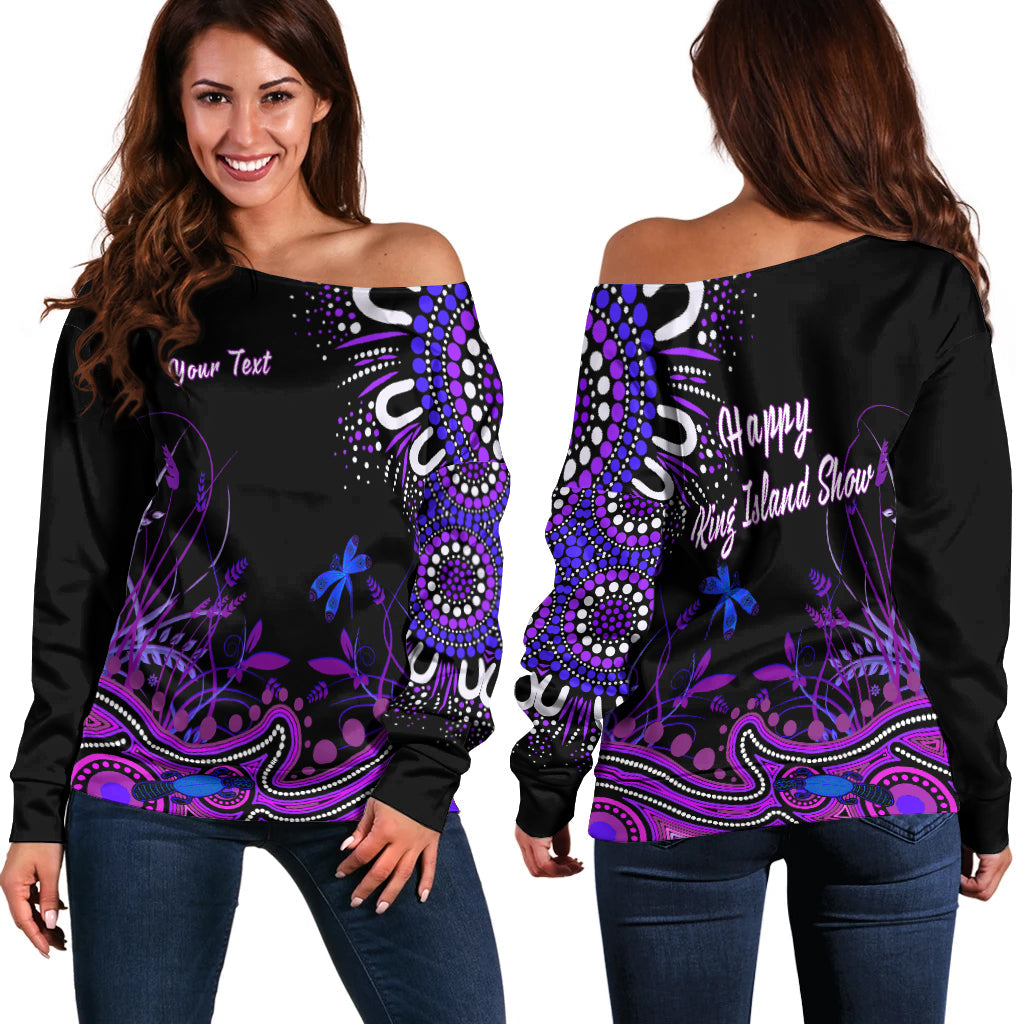 custom-personalised-happy-king-island-show-off-shoulder-sweater-aboriginal-tasmania-australia-version-purple