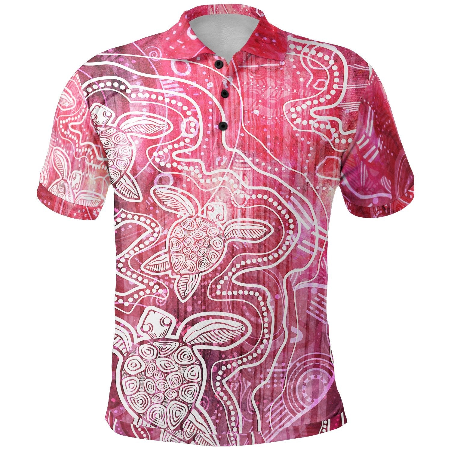 aboriginal-polo-shirt-sea-turtle-with-indigenous-patterns-pink